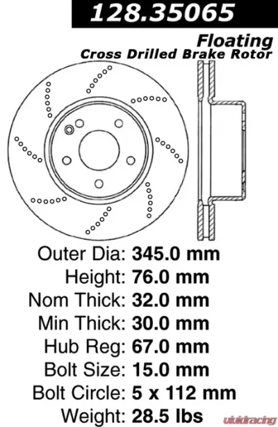 Centric Premium OE Style Drilled  Brake Rotor 128.35065 - 128.35065