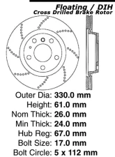 Centric Premium OE Style Drilled  Brake Rotor 128.35067                                     - 128.35067 - Image 2