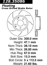 Centric Premium OE Style Drilled  Brake Rotor 128.35086                                     - 128.35086 - Image 2