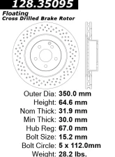Centric Premium OE Style Drilled  Brake Rotor 128.35095                                     - 128.35095 - Image 2