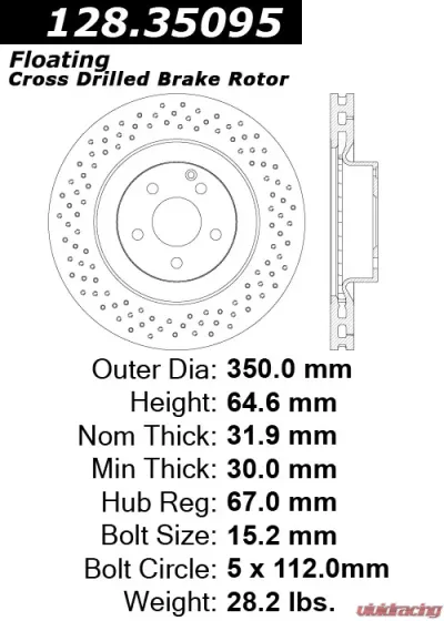 Centric Premium OE Style Drilled  Brake Rotor 128.35095 - 128.35095