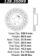 Centric Premium OE Style Drilled  Brake Rotor 128.35099                                     - 128.35099 - Image 2