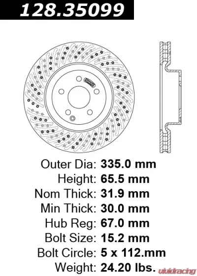 Centric Premium OE Style Drilled  Brake Rotor 128.35099 - 128.35099