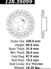 Centric Premium OE Style Drilled  Brake Rotor 128.35099                                     - 128.35099 - Image 2