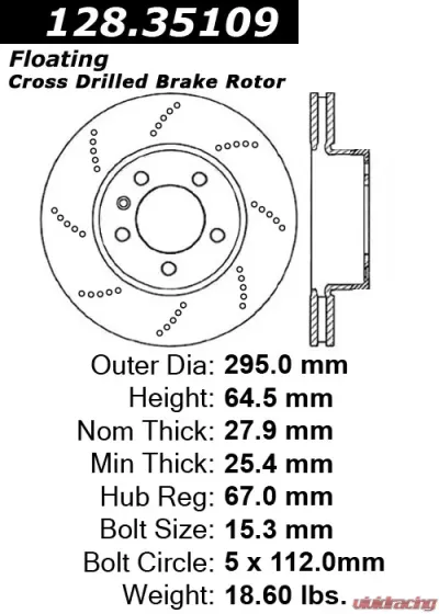 Centric Premium OE Style Drilled  Brake Rotor 128.35109 - 128.35109