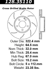 Centric Premium OE Style Drilled  Brake Rotor 128.35110                                     - 128.35110 - Image 2