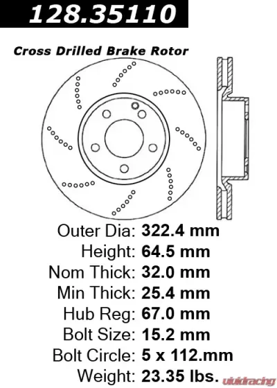 Centric Premium OE Style Drilled  Brake Rotor 128.35110 - 128.35110