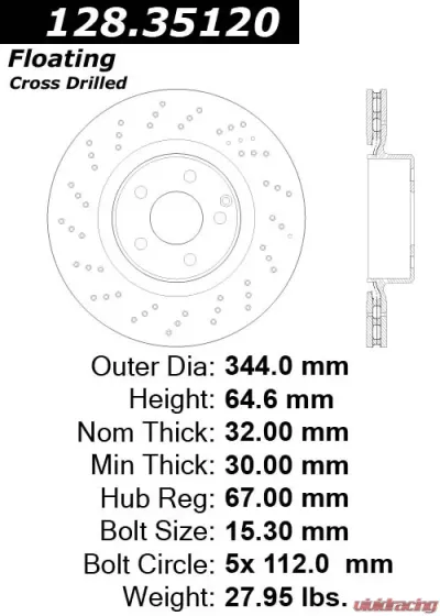 Centric Premium OE Style Drilled  Brake Rotor 128.35120 - 128.35120