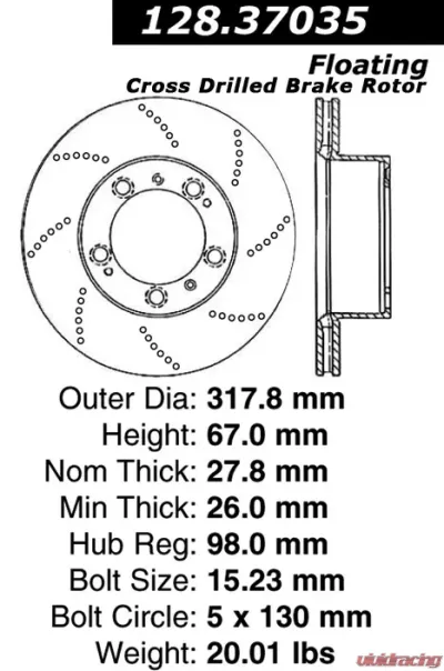 Centric Premium OE Style Drilled  Brake Rotor 128.37035 - 128.37035