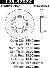 Centric Premium OE Style Drilled  Brake Rotor 128.37074                                     - 128.37074 - Image 2