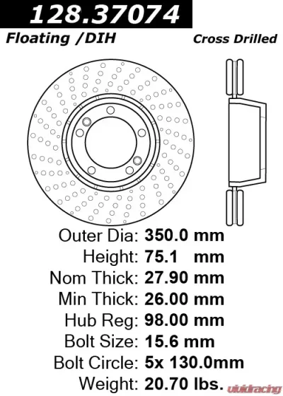 Centric Premium OE Style Drilled  Brake Rotor 128.37074 - 128.37074
