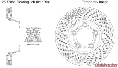 Centric Premium OE Style Drilled  Brake Rotor 128.37086 - 128.37086