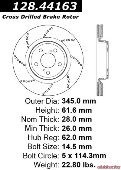 Centric Premium OE Style Drilled  Brake Rotor 128.44163 - 128.44163