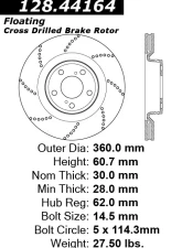 Centric Premium OE Style Drilled  Brake Rotor 128.44164                                     - 128.44164 - Image 2