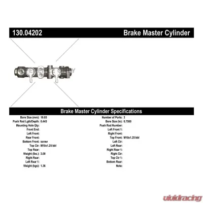Centric Premium Brake Master Cylinder 130.04202 - 130.04202