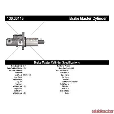 Centric Premium Brake Master Cylinder 130.33116 - 130.33116