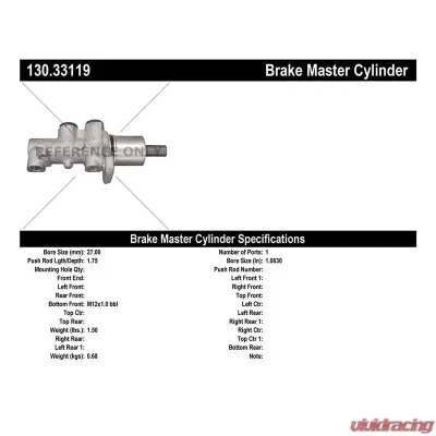 Centric Premium Brake Master Cylinder 130.33119 - 130.33119