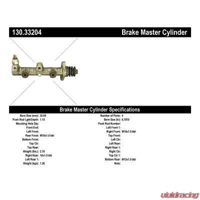 Centric Premium Brake Master Cylinder 130.33204 - 130.33204