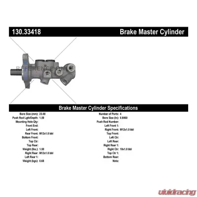 Centric Premium Brake Master Cylinder 130.33418 - 130.33418