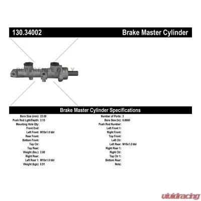 Centric Premium Brake Master Cylinder 130.34002 - 130.34002