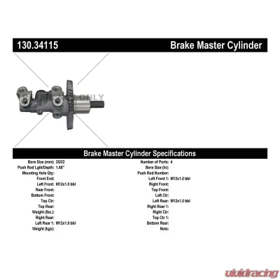 Centric Premium Brake Master Cylinder 130.34115 - 130.34115