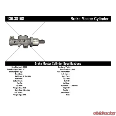 Centric Premium Brake Master Cylinder 130.38108 - 130.38108