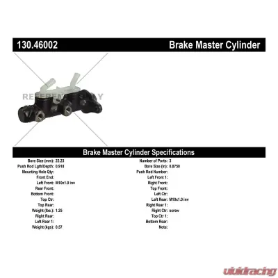 Centric Premium Brake Master Cylinder 130.46002 - 130.46002