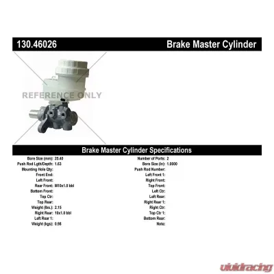 Centric Premium Brake Master Cylinder 130.46026 - 130.46026
