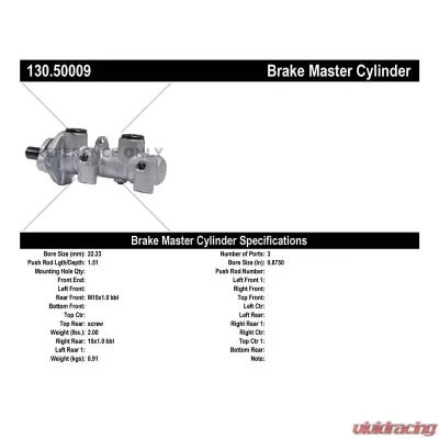 Centric Premium Brake Master Cylinder 130.50009 - 130.50009