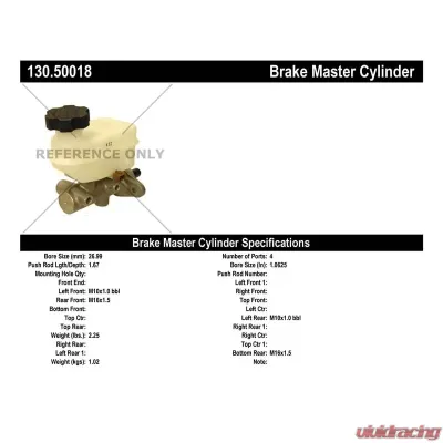 Centric Premium Brake Master Cylinder 130.50018 - 130.50018