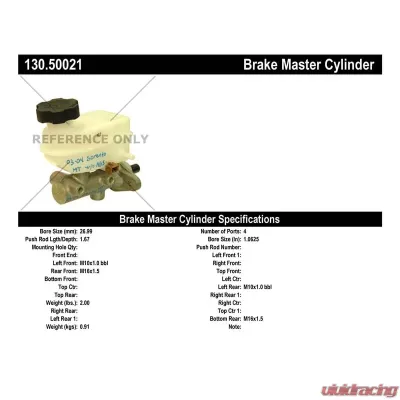 Centric Premium Brake Master Cylinder 130.50021 - 130.50021