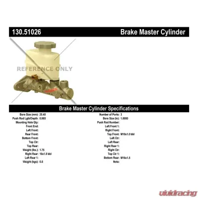 Centric Premium Brake Master Cylinder 130.51026 - 130.51026