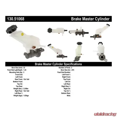 Centric Premium Brake Master Cylinder 130.51068 - 130.51068