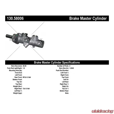 Centric Premium Brake Master Cylinder 130.58006 - 130.58006