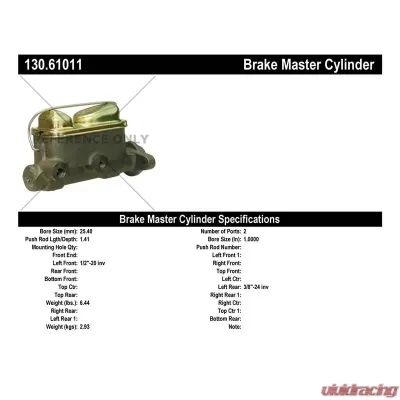 Centric Premium Brake Master Cylinder 130.61011 - 130.61011