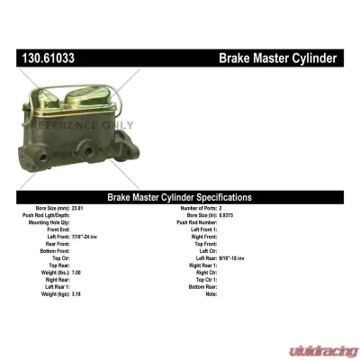 Centric Premium Brake Master Cylinder 130.61033 - 130.61033