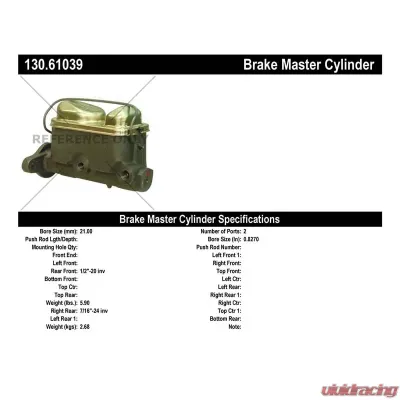 Centric Premium Brake Master Cylinder 130.61039 - 130.61039