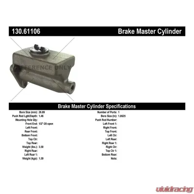 Centric Premium Brake Master Cylinder 130.61106 - 130.61106