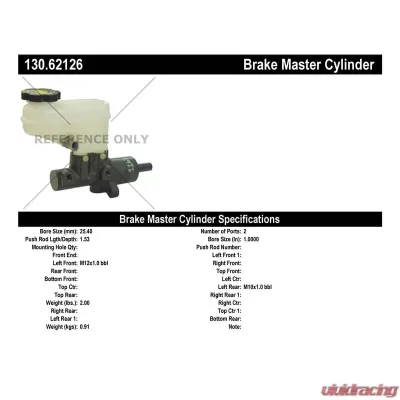 Centric Premium Brake Master Cylinder 130.62126 - 130.62126