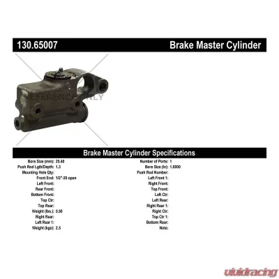 Centric Premium Brake Master Cylinder 130.65007 - 130.65007