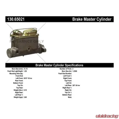 Centric Premium Brake Master Cylinder 130.65021 - 130.65021