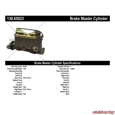 Centric Premium Brake Master Cylinder 130.65023 - 130.65023