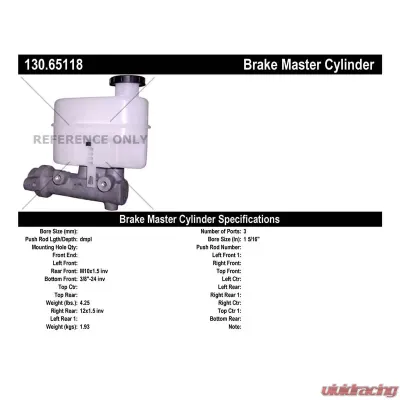 Centric Premium Brake Master Cylinder 130.65118 - 130.65118