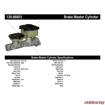 Centric Premium Brake Master Cylinder 130.66003 - 130.66003