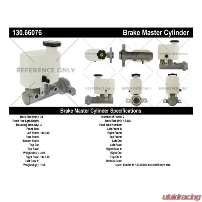 Centric Premium Brake Master Cylinder 130.66076 - 130.66076