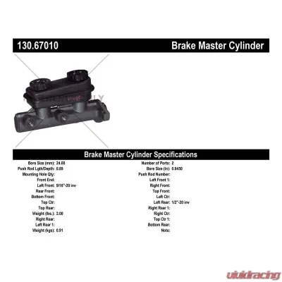 Centric Premium Brake Master Cylinder 130.67010 - 130.67010