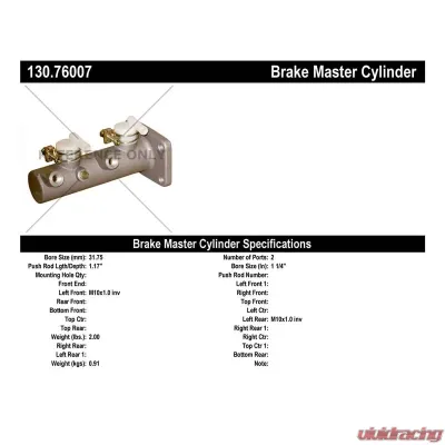 Centric Premium Brake Master Cylinder 130.76007 - 130.76007