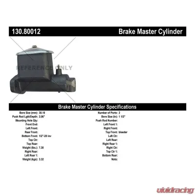 Centric Premium Brake Master Cylinder 130.80012 - 130.80012