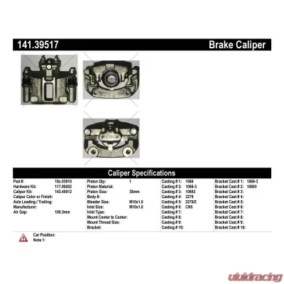 Centric Semi-Loaded Brake Caliper 141.39517 - 141.39517