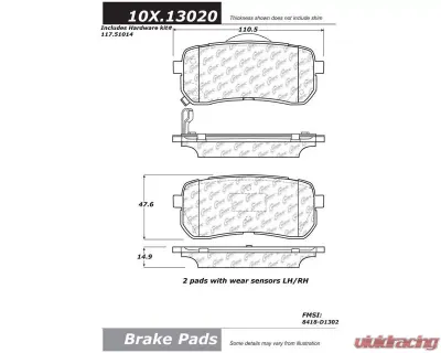 Centric Premium Ceramic Pads with Shims and  Hardware 301.13020 - 301.13020